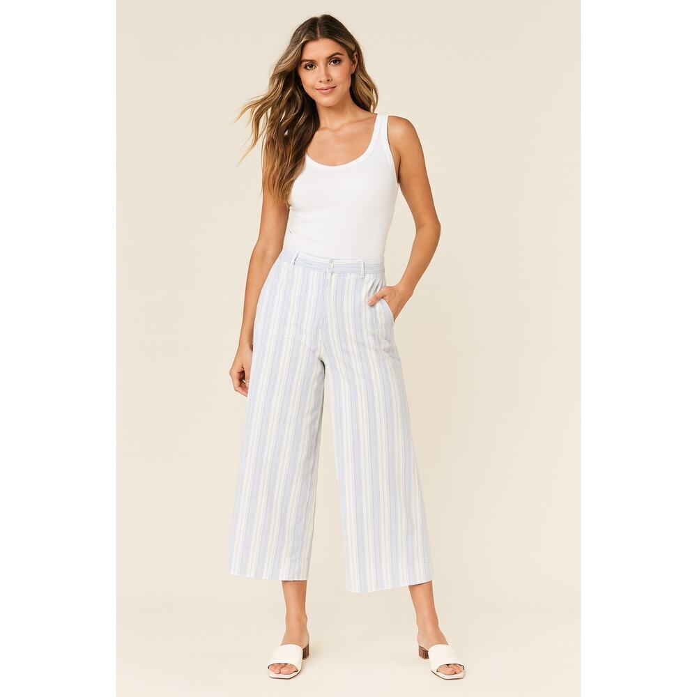 Gap wide leg crop size 12 R chambray striped career teacher casual EUC comfort